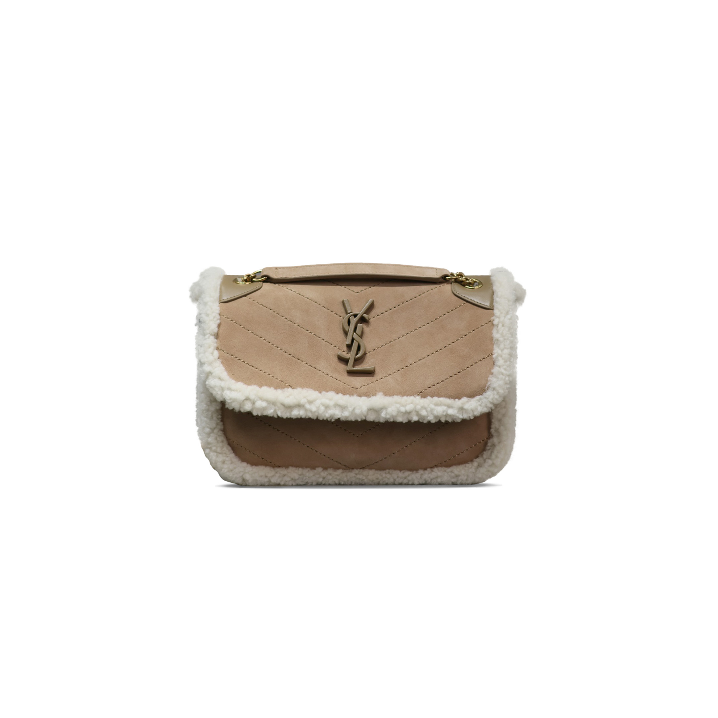 YSL NIKI BABY IN SHEARLING-TRIMMED NUBUCK 533037144578 (22*16.5*12cm)